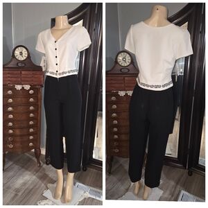 Vintage Liz Claiborne Black and white long sleeve jumpsuit size 2P